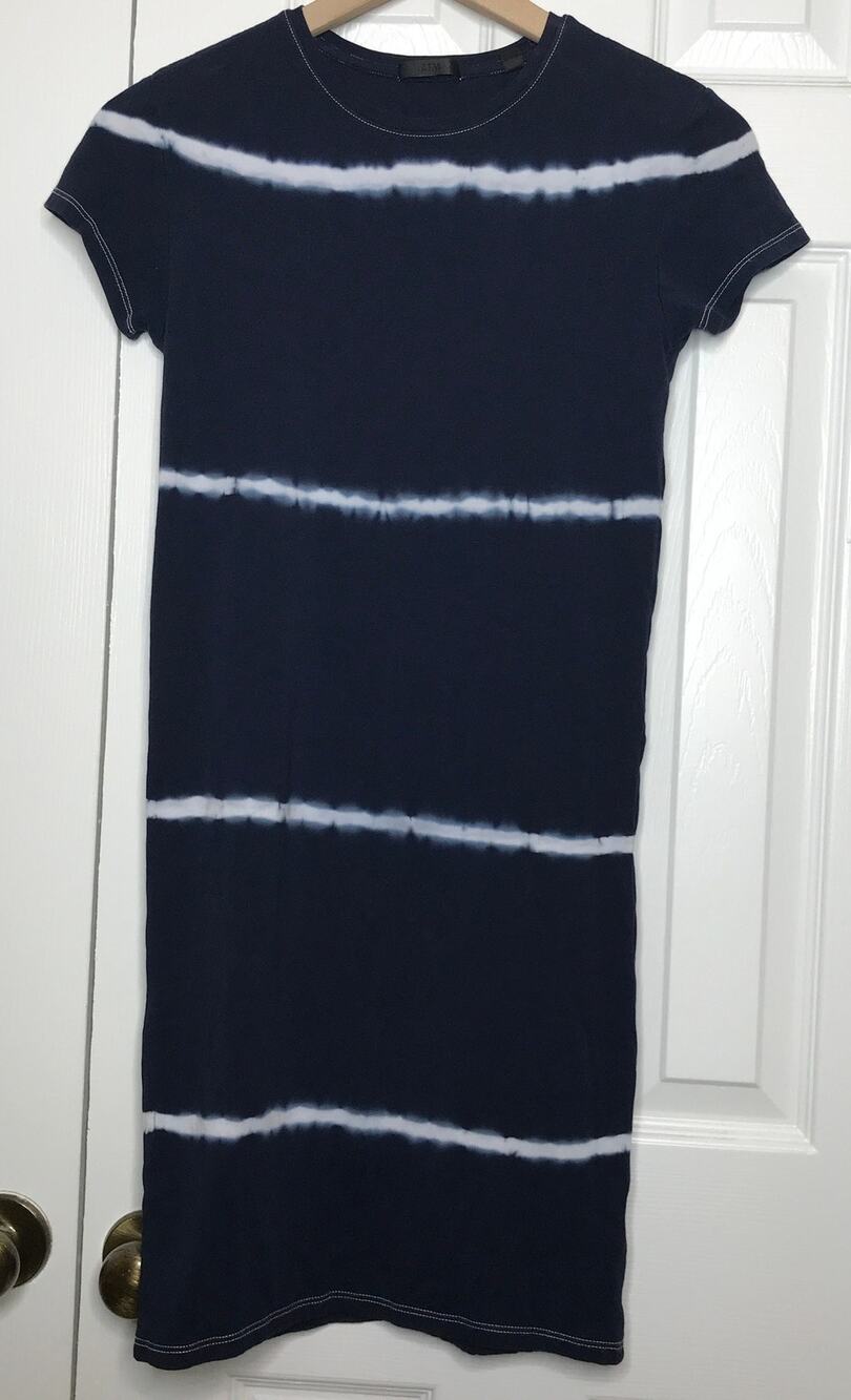 ATM Striped Baby Tee Dress Mini Navy y2K Rave Club Revolve Stretch Cotton Indie